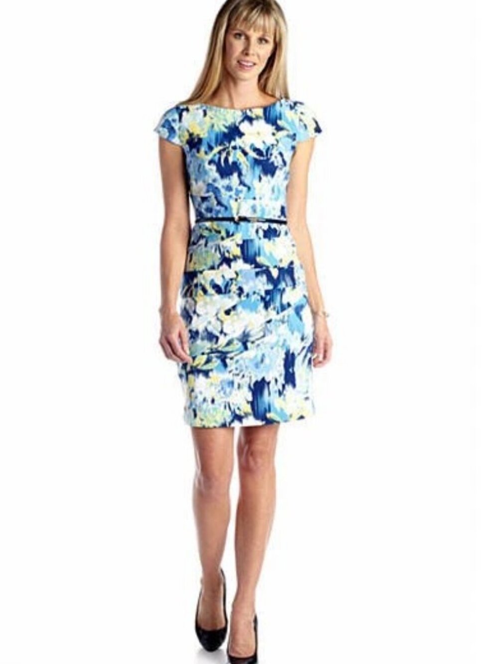 AGB Womens Floral Belted Sheath Dress, size 14